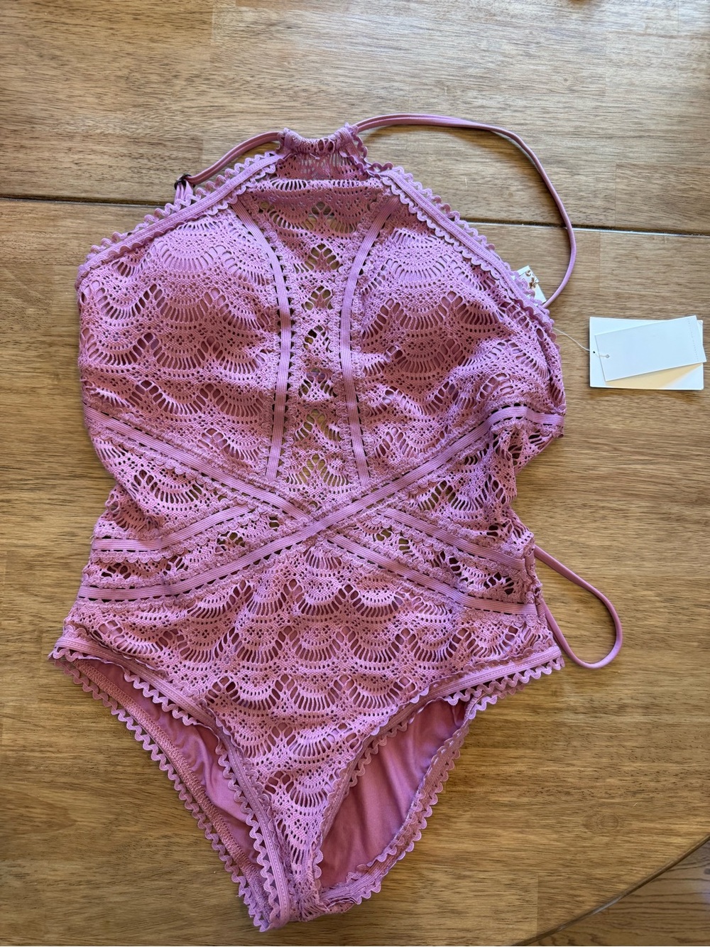 Women’s Pink Crochet One-Piece Swimsuit